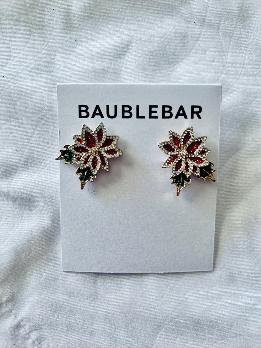 BaubleBar Red and Green Poinsettia Crystal Stud Earrings